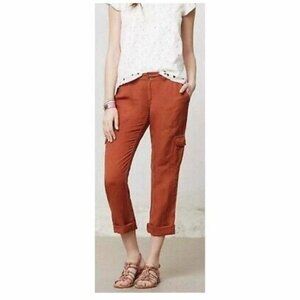 Anthropologie Hei-Hei Size 10 Linen Blend Cargo Pants Boho Orange Y2K Low Rise